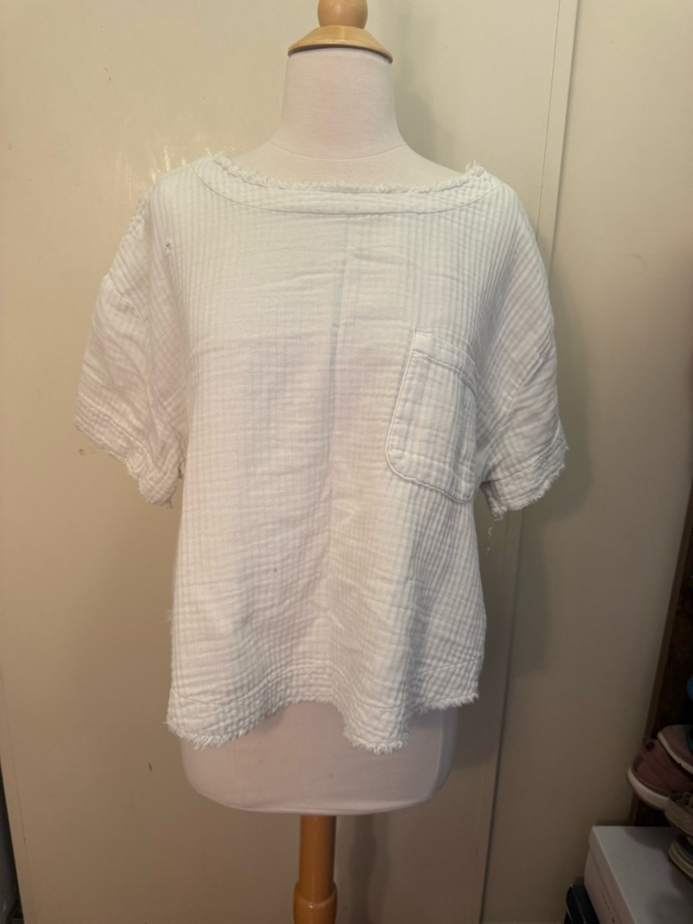We the free ivory Textured Short Sleeve Pocket Top sm
